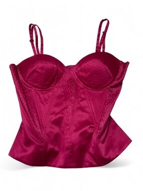 Arden B Hot Pink Satin Bustier Corset Top with Rhinestone Accents
